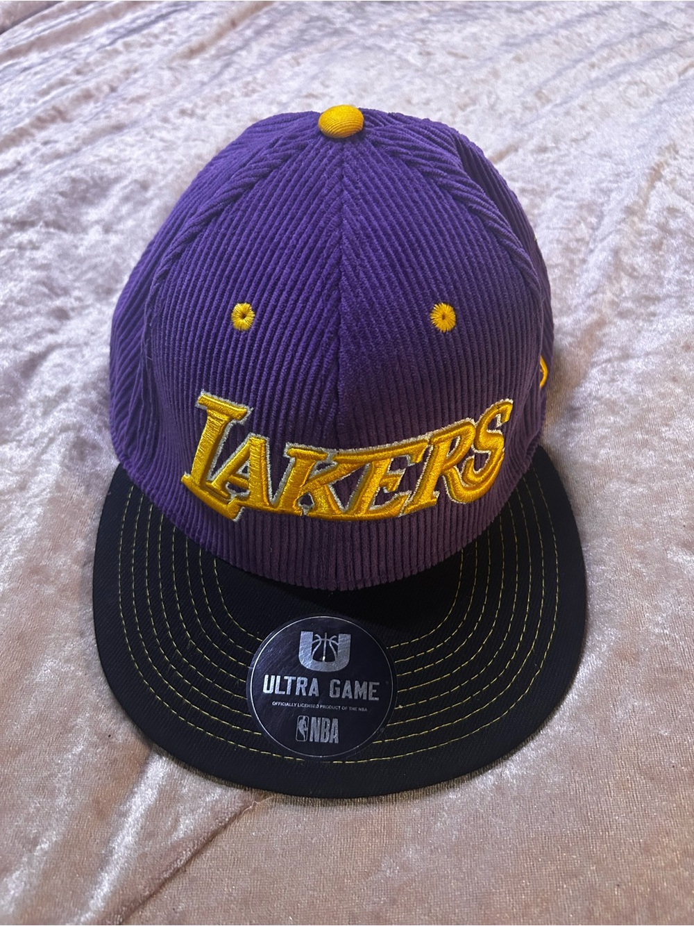 Los Angeles Lakers Purple and Black Corduroy Fitted Cap